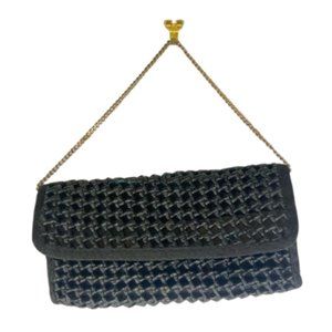Italian Basket Weave Clutch , Black, Vintage, Classic, Made in Italy